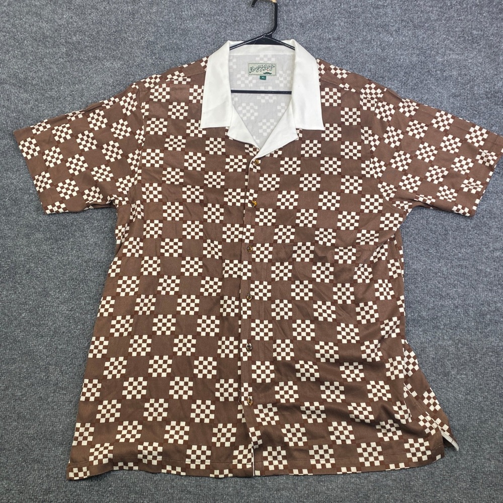 Bogey Boys Mens XL Checkered Short Sleeve Button Down Camp Shirt Rayon Cigar
